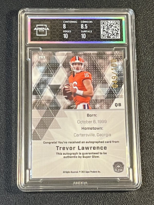 2021 Super Glow Trevor Lawrence First Ever Auto /100 Arena Club 8.5 back
