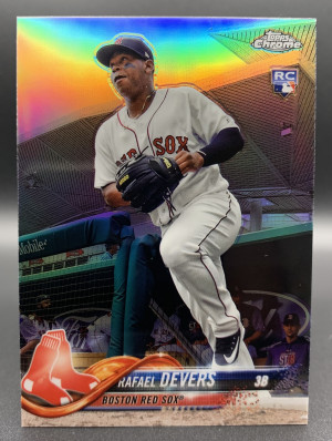 Rafael Devers - 2018 Topps Chrome Image Variation Rookie Card - Running out of dugout.  Card Number:  25 front