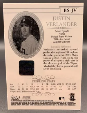 Justin Verlander 2005 Bowman Sterling Rookie Card Autograph Issue, Memorabilia (Player worn jersey) #BS-JV.  Free Shipping ! back
