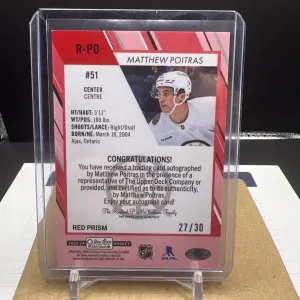 2023-24 OPC Platinum Matthew Poitras Red Prism Auto /30 back