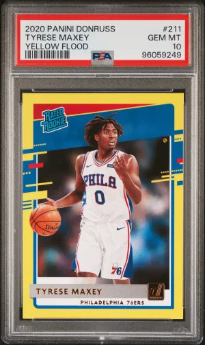 2020 Panini Donruss Tyrese Maxey Yellow Flood PSA 10 front