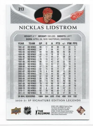 2020-21 Upper Deck SP Signature Edition Legends Silver Script #313 Nicklas Lidstrom back