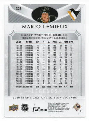 2020-21 Upper Deck SP Signature Edition Legends Silver Script #325 Mario Lemieux back