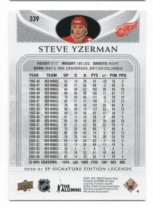 2020-21 Upper Deck SP Signature Edition Legends Silver Script #339 Steve Yzerman back