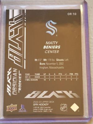 2022-23 SPx Matty Beniers Obsidian Black Rookies 066/499 back