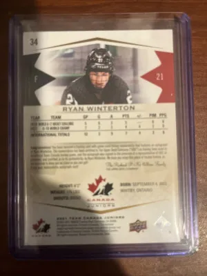 2021-22 Upper Deck Team Canada Juniors /199 Ryan Winterton Tier 1 #34 Patch Auto back