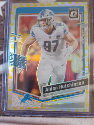 2023 Donruss Optic Aidan Hutchinson Flex Emoji Prizm 46 /149 Detroit Lions No. 58 front