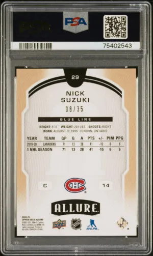 2020 Upper Deck Allure Nick Suzuki #29 Blue Line PSA 10 back