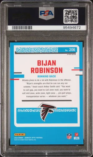 2023 NFL Panini Donruss Optic Bijan Robinson Green Velocity #206 RC PSA 10 back