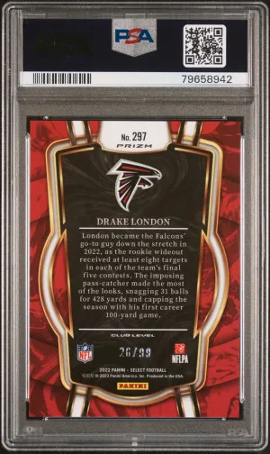 2022 Panini Select Drake London Blue Prizm Rookie PSA 9 back