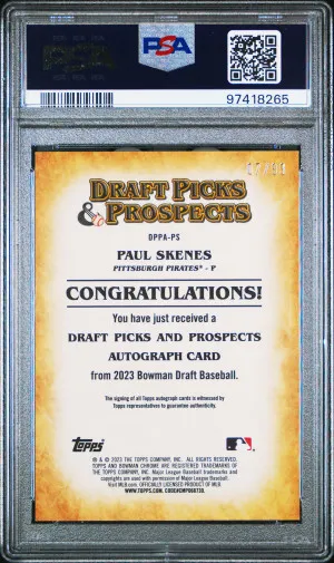 2023 Bowman Draft Draft Picks & Prospects Autograph Paul Skenes back