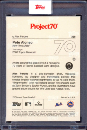 2021 Topps Project 70 #355 Pete Alonso (Alex Pardee) - 2008 Design back