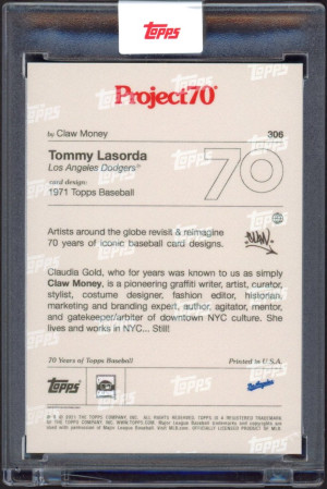 2021 Topps Project 70 #306 Tommy Lasorda (Claw Money) - 1971 Design back