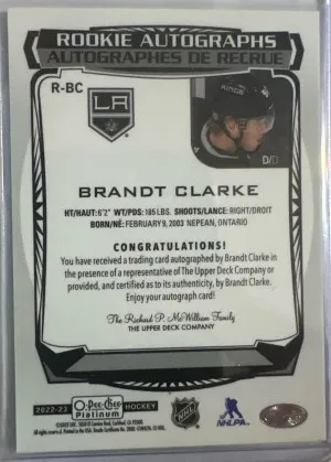 Brandt Clarke O Pee Chee Platinum Auto back
