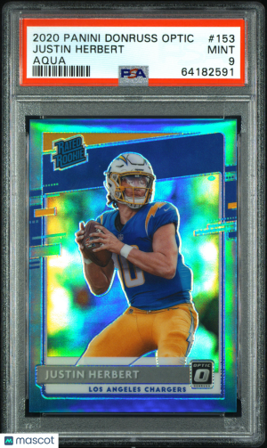 2020 Panini Donruss Optic Justin Herbert #153 Aqua-PSA 9 front