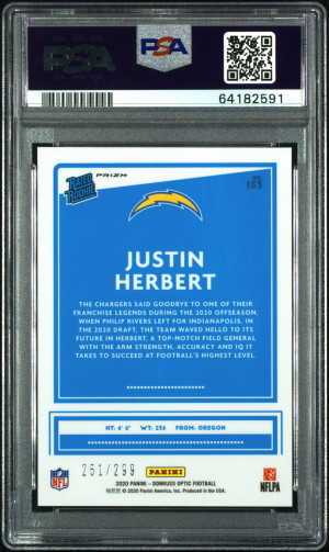 2020 Panini Donruss Optic Justin Herbert #153 Aqua-PSA 9 back