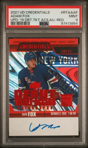 2021 Upper Deck Credentials Update Adam Fox Upd-'19 Dbt.tkt Acs.au.-Red front