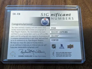 Ryan Nugent-hopkins sp game used significant numbers auto jersey numbered/93 back