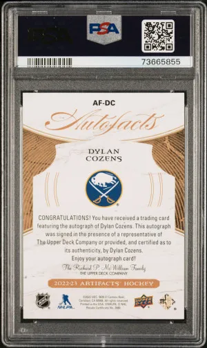 2022 Upper Deck Artifacts Auto Facts Dylan Cozens #AFDC Rookie PSA 9 back