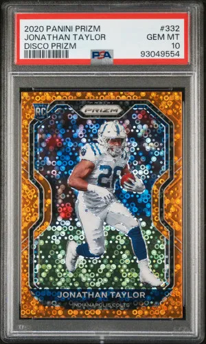 2020 Panini Prizm Jonathan Taylor Disco Prizm RC #332 PSA 10 front