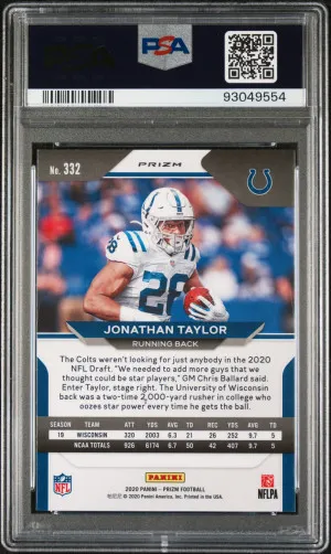 2020 Panini Prizm Jonathan Taylor Disco Prizm RC #332 PSA 10 back