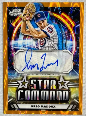 2024 Topps Cosmic Chrome SCA-GM Greg Maddux Star Command Orange Galactic Auto /25 front