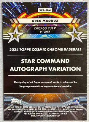 2024 Topps Cosmic Chrome SCA-GM Greg Maddux Star Command Orange Galactic Auto /25 back