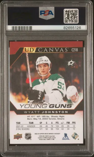 2022 Upper Deck Wyatt Johnston #C218 UD Young Guns Canvas PSA 10 back