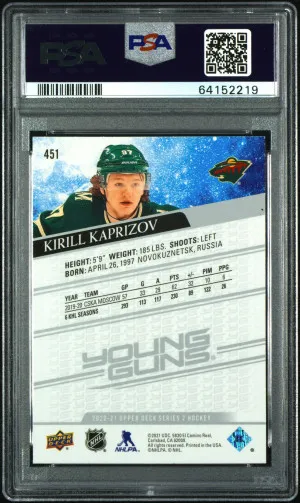 2020 Upper Deck Kirill Kaprizov #451 Rookie PSA 10 back