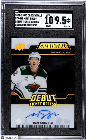 Upper Deck Credentials Matthew Boldy Rookie SGC 9.5 front