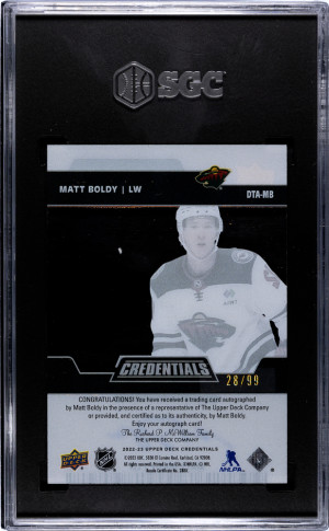 Upper Deck Credentials Matthew Boldy Rookie SGC 9.5 back