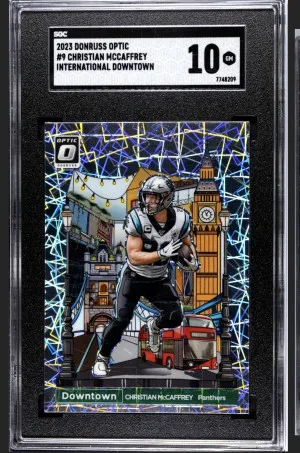 2023 Donruss Optic International Downtown Christian McCaffrey SGC 10 POP 2 front