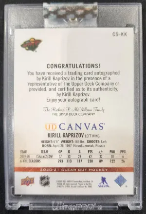 2020-21 Kirill Kaprizov Clear Cut Signatures /97 back