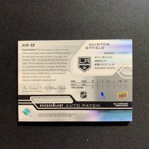 Byfield Premier Rookie Patch Auto /99 back
