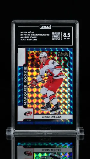 Martin Nečas 2017 O-Pee-Chee Platinum Marquee Rookies #182 Royal Blue Cubes front