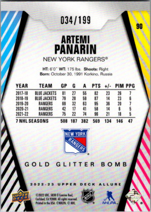 Upper Deck Allure Glitter Bomb Gold Artemi Panarin #90 034/199 back