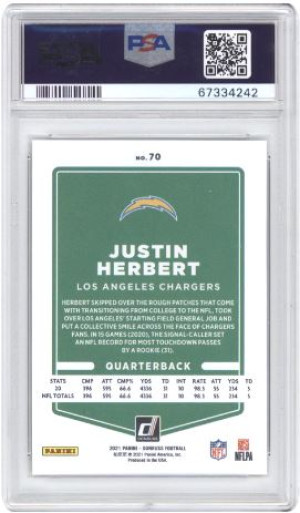 2021 Panini Donruss Justin Herbert #70 Var Press Proof Premium PSA 10 back
