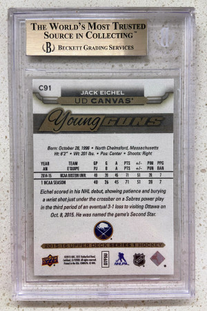 JACK EICHEL 2015 Upper Deck Young Guns Canvas BGS 9.5 w/10 subs! True Gem+ back