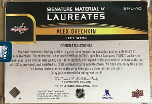 Alex Ovechkin Signature Material Laureates Patch Auto /25 back