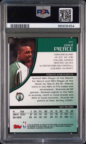 2001 Topps Pristine #28 Paul Pierce PSA 10 back
