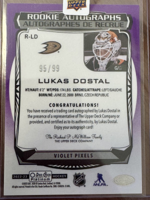 2022-23 OPC Platinum Violet Pixels Auto Lukas Dostal (Redemption) back
