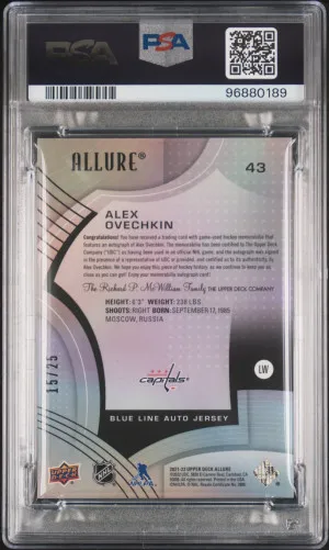 2021 Upper Deck Allure Alex Ovechkin Blue Line-Au Jersey Pop 1 back