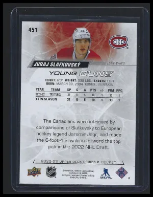 2022-23 Juraj Slafkovsky Young Guns back