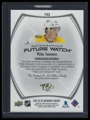 2021 SP Authentic Philip Tomasino Future Watch Auto /999 back