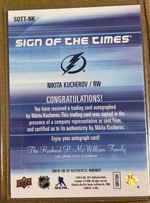 Nikita Kucherov Sp Authentic Sign Of The Times Auto back