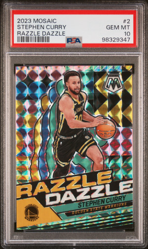 2023 Panini Mosaic Razzle Dazzle Stephen Curry Case Hit PSA 10 front