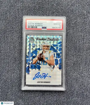2020 Panini Mosaic Rookie Scripts Justin Herbert Silver Prizm Auto #RS4 PSA 10 front