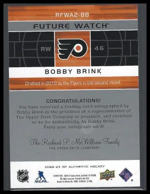 2022-23 SP Authentic Retro Future Watch Auto Bobby Brink RC 353/399 back