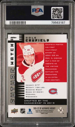 2021 Sp Authentic 2001-02 Retro Future Watch Cole Caufield '01 Retro Future Watch PSA 10 back
