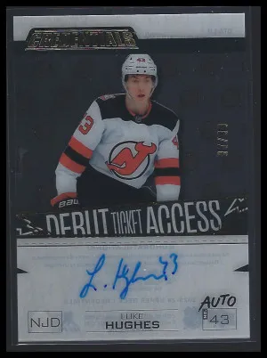 23-24 Luke Hughes Debut Ticket Access Rookie Auto /99 front